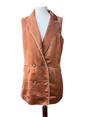 Jason Wu Sleeveless Double-Breasted Satin Vest Jacket - Copper